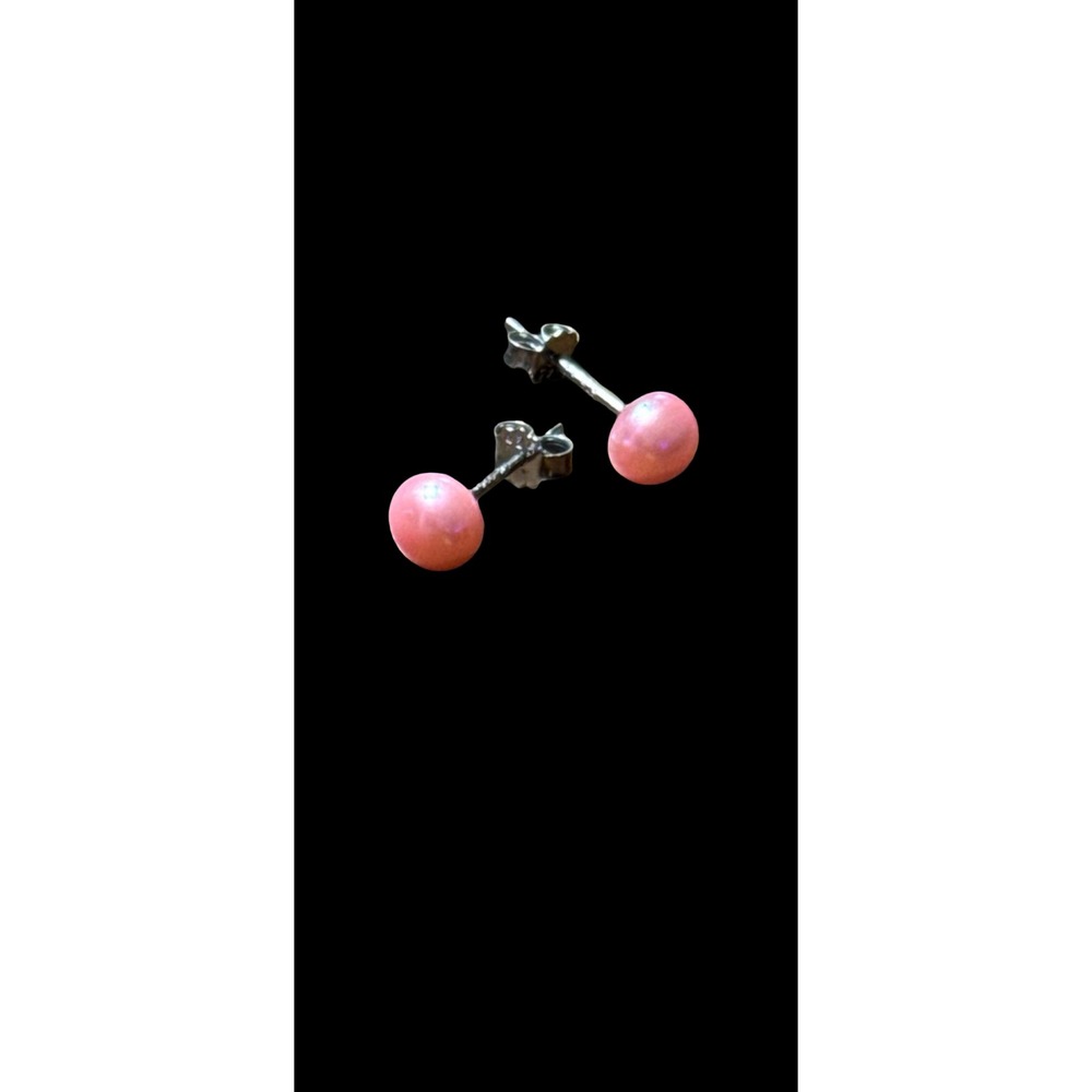 Vintage Pink Cultured Pearl Stud Earrings 5.8mm 925 Sterling Silver DK Classic
